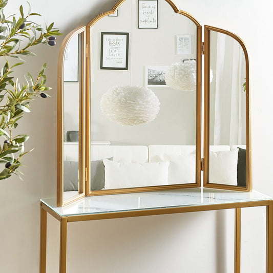 Luminique Table Trifold Makeup Mirror Gold Folding Wings 87 x 77cm