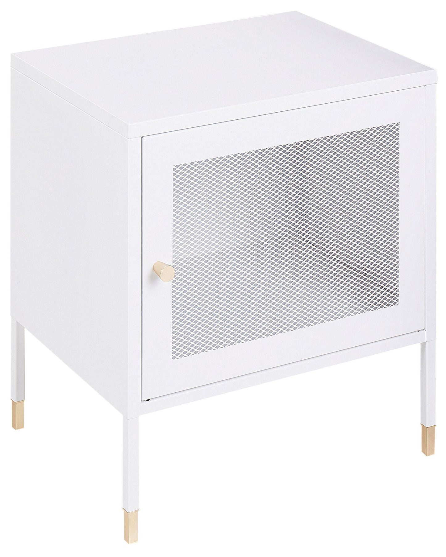 Bedside Table White Steel Powder Coated Mesh Door Nightstand