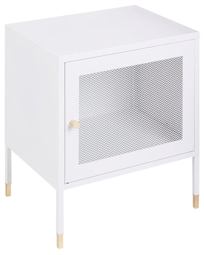 Bedside Table White Steel Powder Coated Mesh Door Nightstand