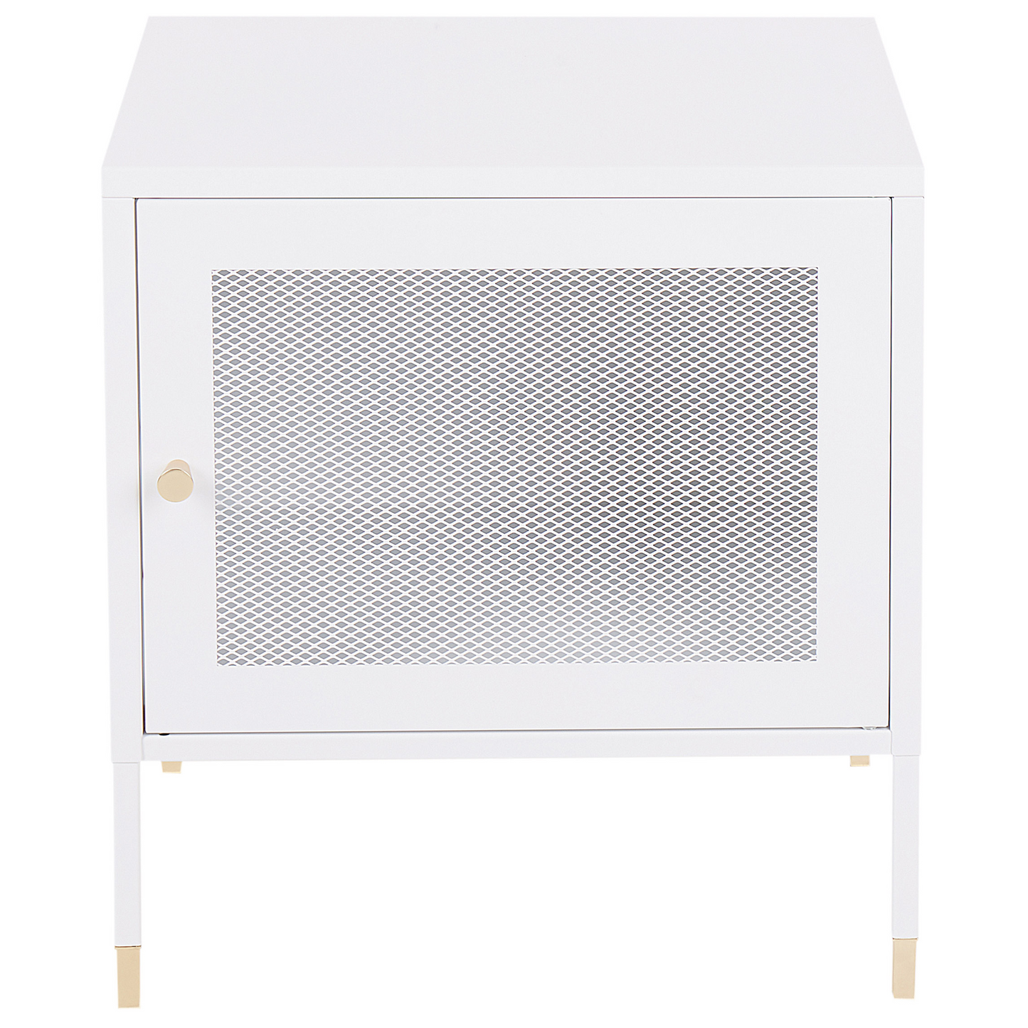 Bedside Table White Steel Powder Coated Mesh Door Nightstand