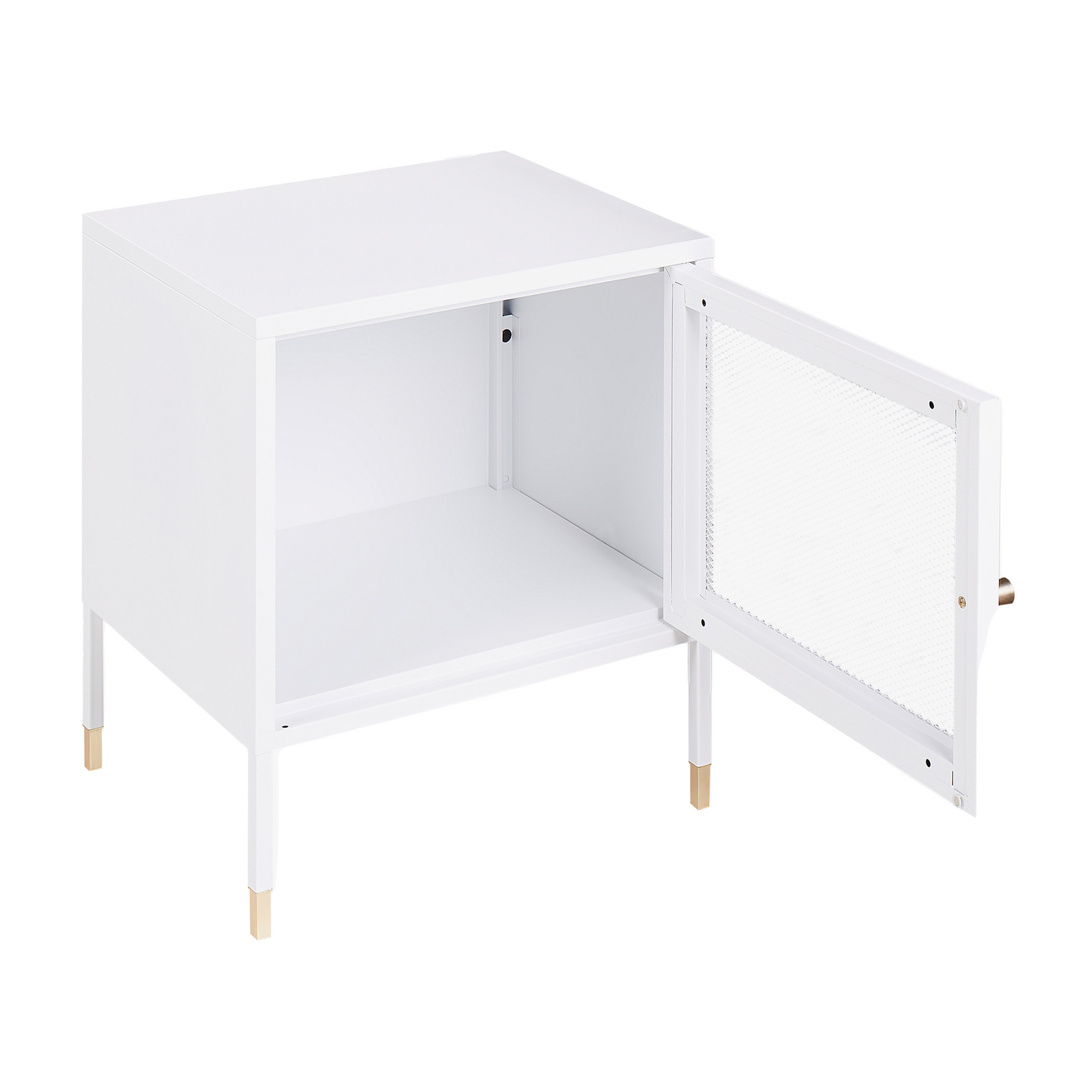 Bedside Table White Steel Powder Coated Mesh Door Nightstand