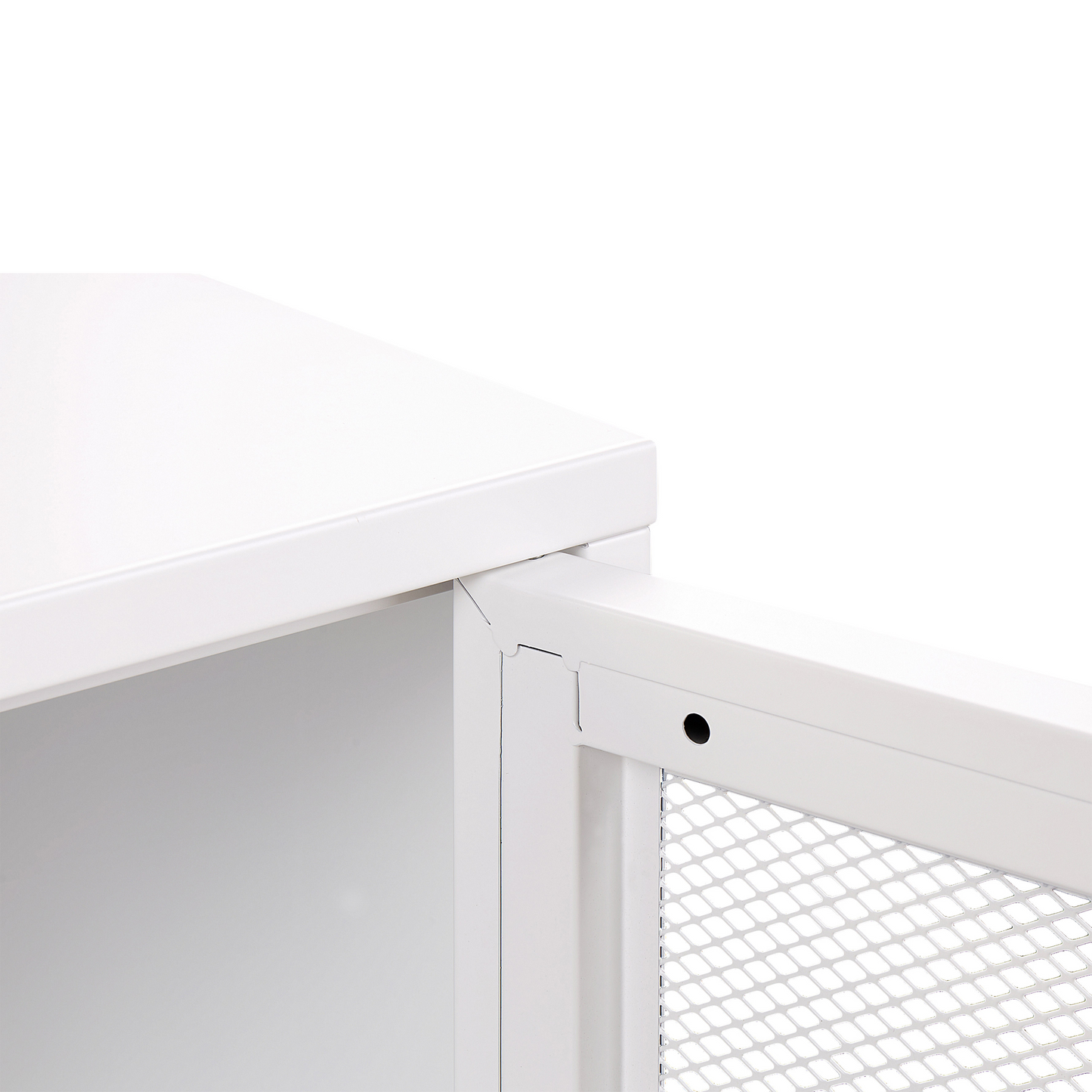 Bedside Table White Steel Powder Coated Mesh Door Nightstand