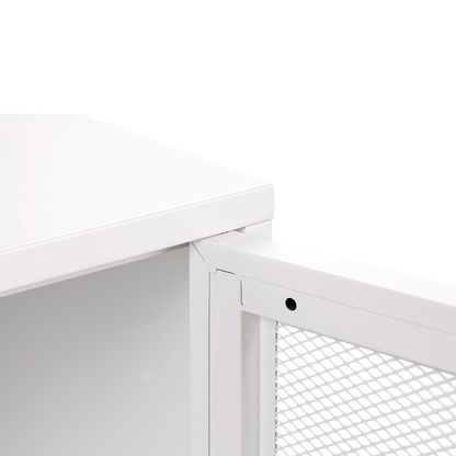 Bedside Table White Steel Powder Coated Mesh Door Nightstand