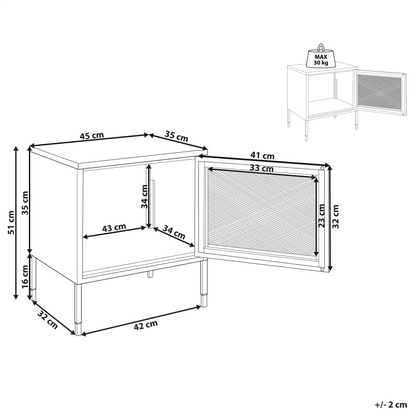 Bedside Table White Steel Powder Coated Mesh Door Nightstand