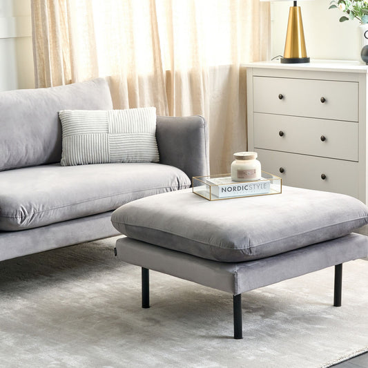 Velvet Ottoman Pillow Top Footstool Grey With Metal Legs