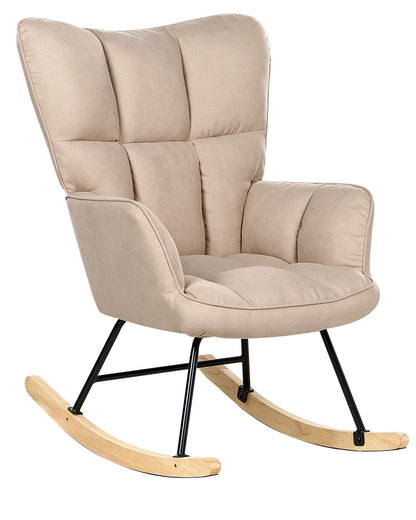 Rocking Chair Beige Polyester Upholstery With Biscuit Tufting And Wooden Skates Modern