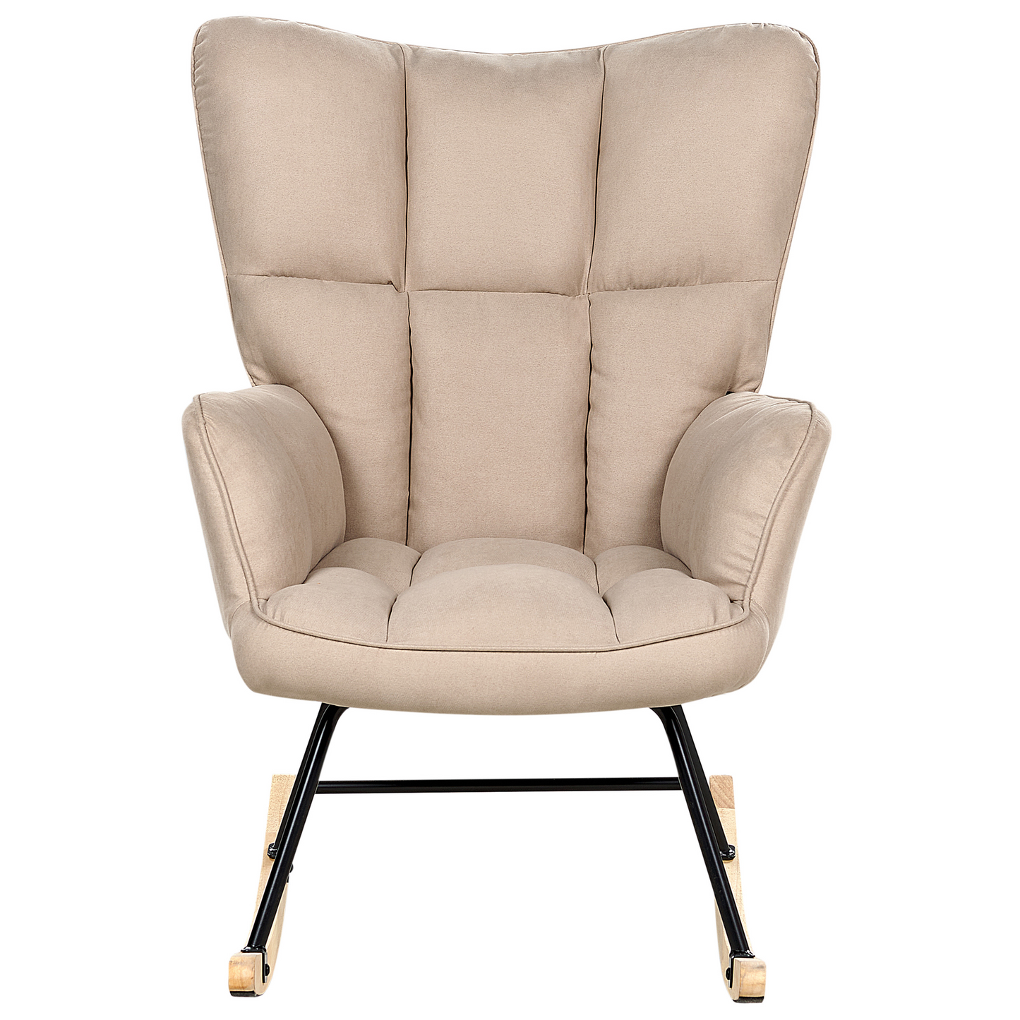 Rocking Chair Beige Polyester Upholstery With Biscuit Tufting And Wooden Skates Modern