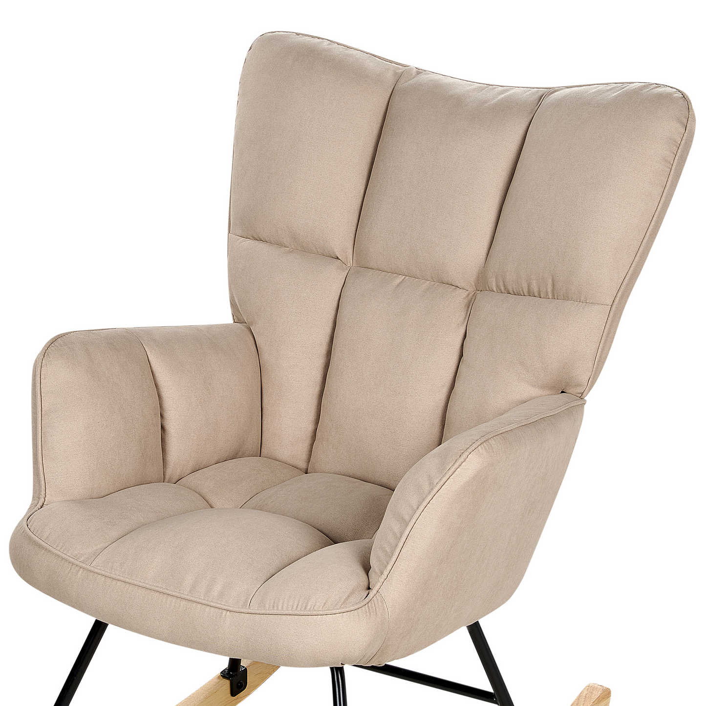Rocking Chair Beige Polyester Upholstery With Biscuit Tufting And Wooden Skates Modern