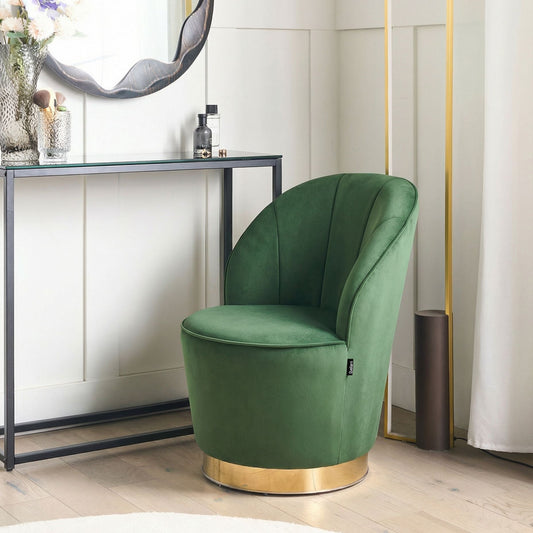 Armchair Green Velvet Round Tub Chair With Gold Metal Base Glam Retro Accent