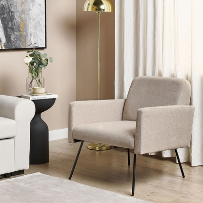 Armchair With Beige Upholstery And Slender Black Metal Legs