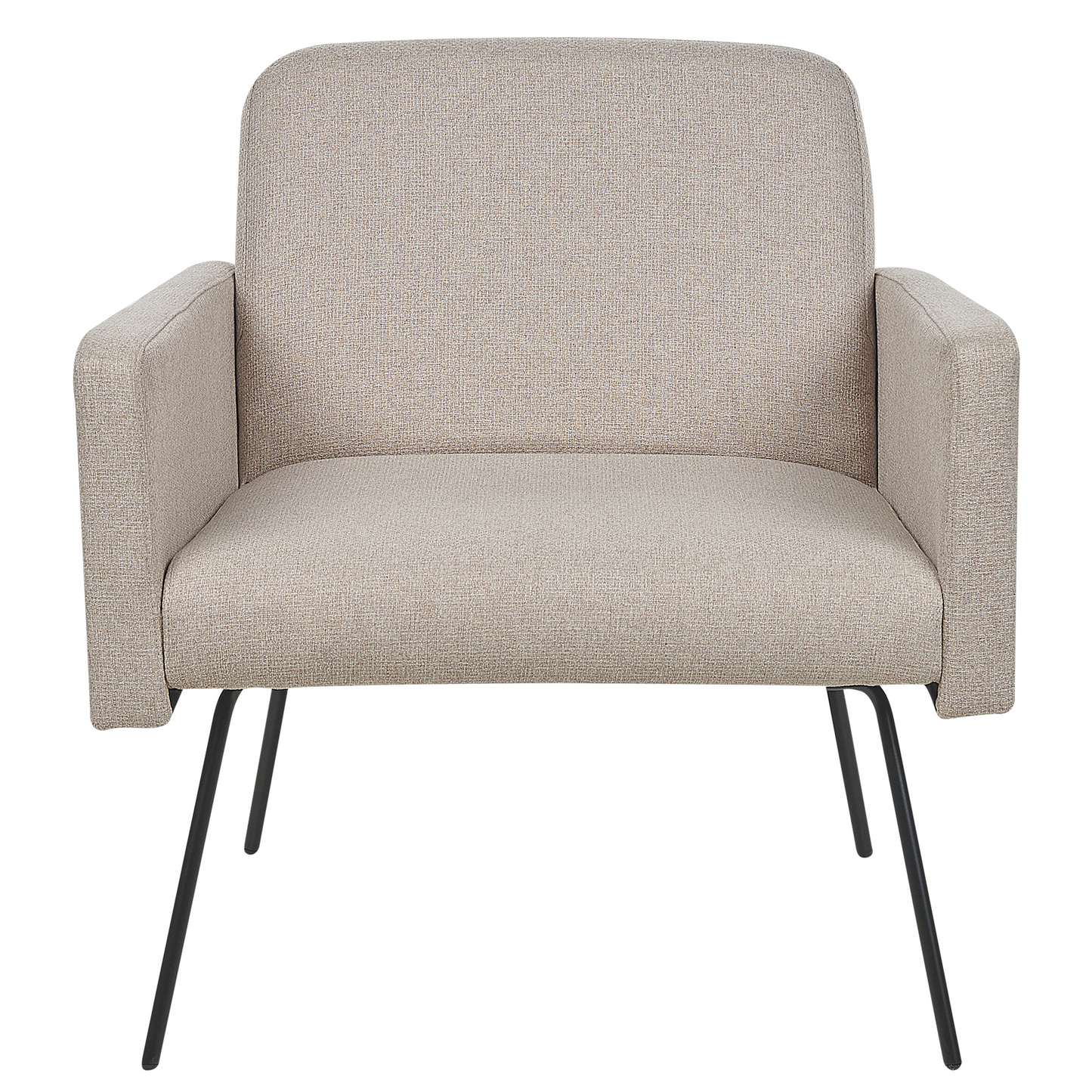 Armchair With Beige Upholstery And Slender Black Metal Legs