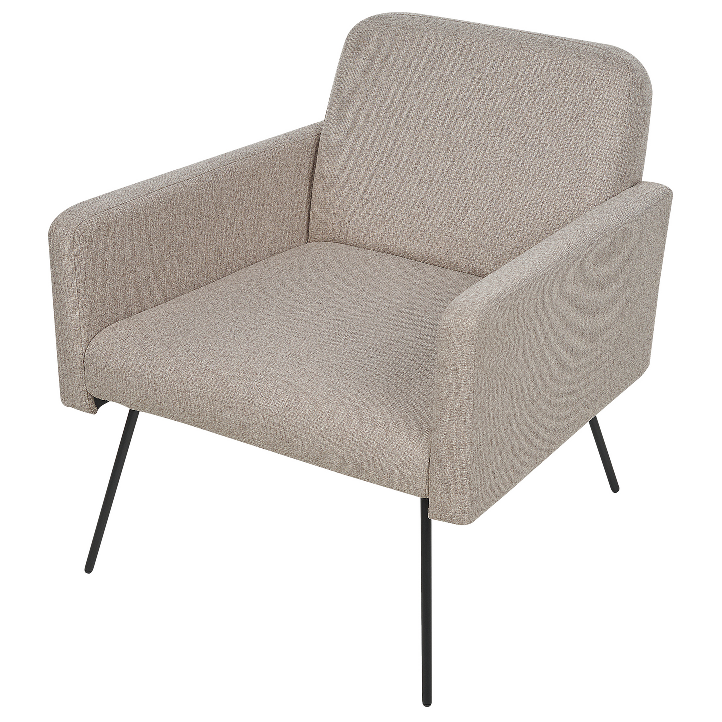 Armchair With Beige Upholstery And Slender Black Metal Legs