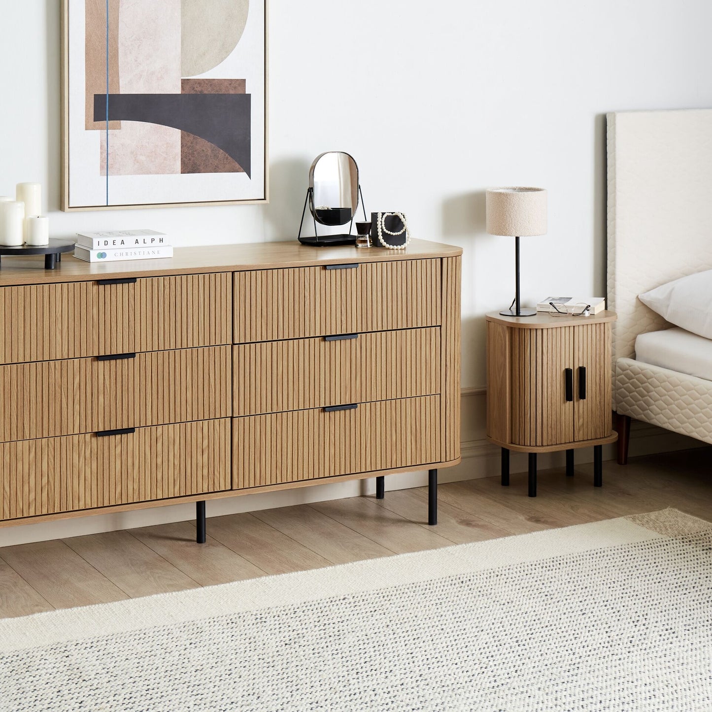 NovaHome Retro Sideboard Chest of Drawers Light Brown with Black Metal Legs 6 Drawers Living Room