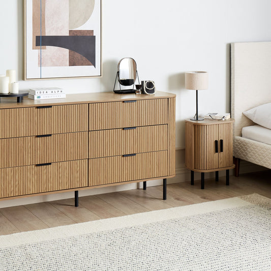NovaHome Retro Sideboard Chest of Drawers Light Brown with Black Metal Legs 6 Drawers Living Room
