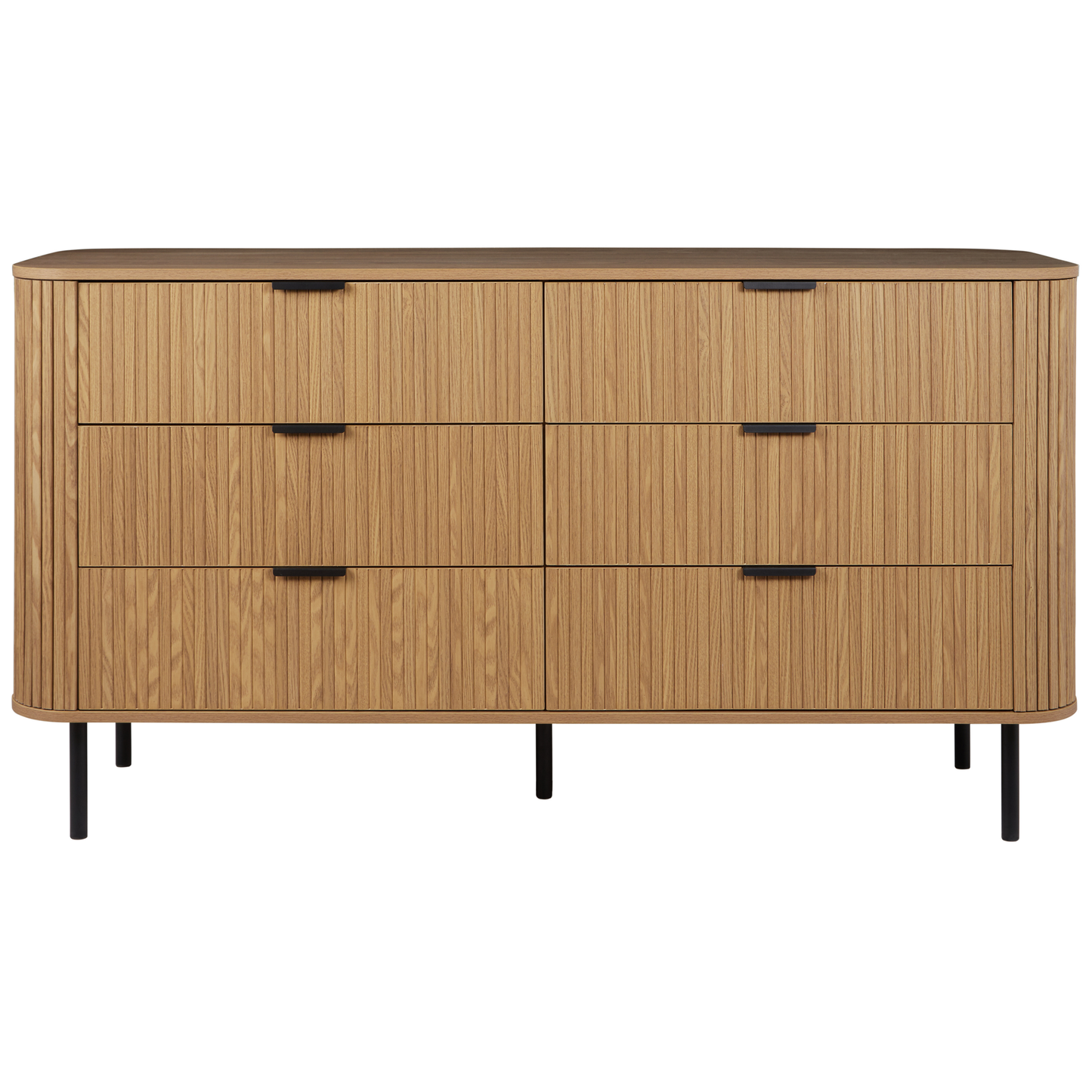 NovaHome Retro Sideboard Chest of Drawers Light Brown with Black Metal Legs 6 Drawers Living Room
