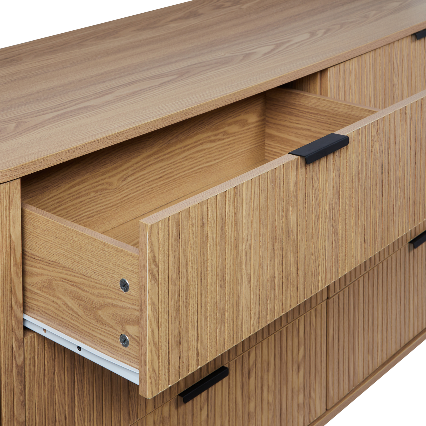 NovaHome Retro Sideboard Chest of Drawers Light Brown with Black Metal Legs 6 Drawers Living Room