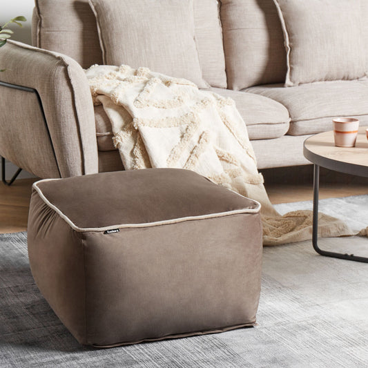 Pouffe Brown Velvet EPS Beads Filled Square Boho Modern Footstool Removable Cover