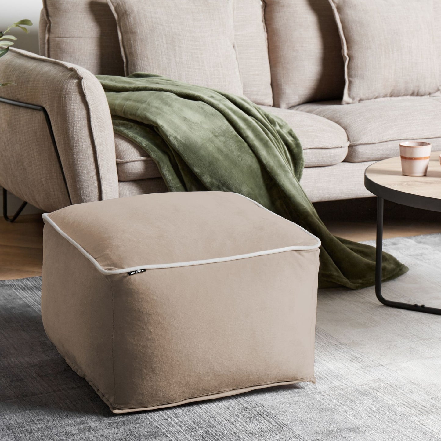 Velvet Pouffe Sand Beige Footstool With EPS Beads