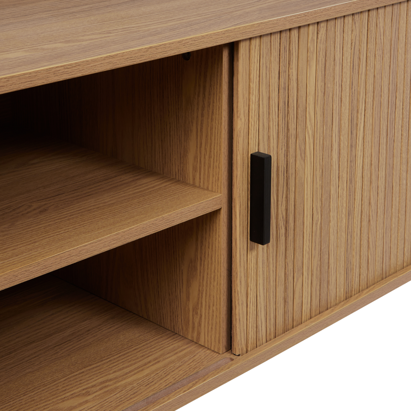 Brand TV Stand 70Inch With Light Brown Legs And Sliding Doors