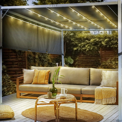 Pergola Grey 310 x 310cm Steel Frame Fabric Shade Solar LED