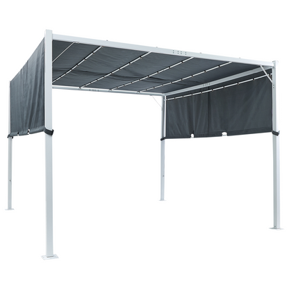 Pergola Grey 310 x 310cm Steel Frame Fabric Shade Solar LED