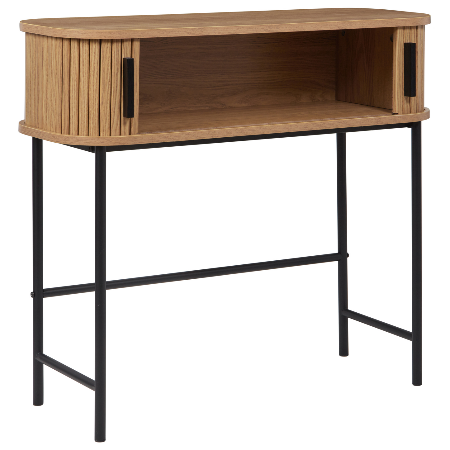 NovaHome Console Table Light Brown With Black Metal Legs 80x30 cm