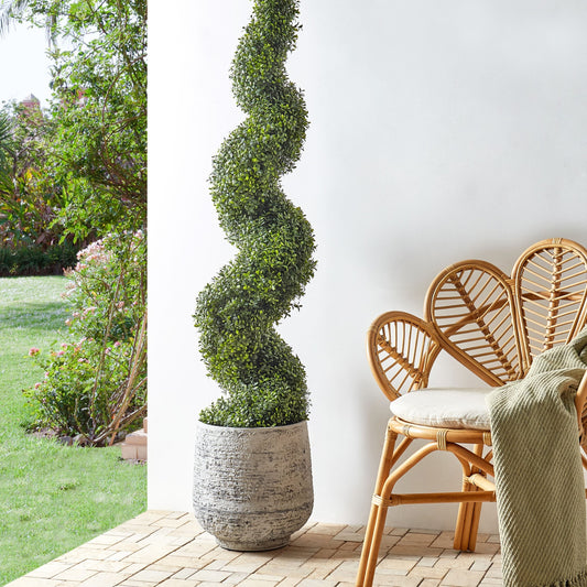 Potted Spiral Artificial Tree 158cm With Metal Frame Green Plastic Leaves Indoor Outdoor Decor