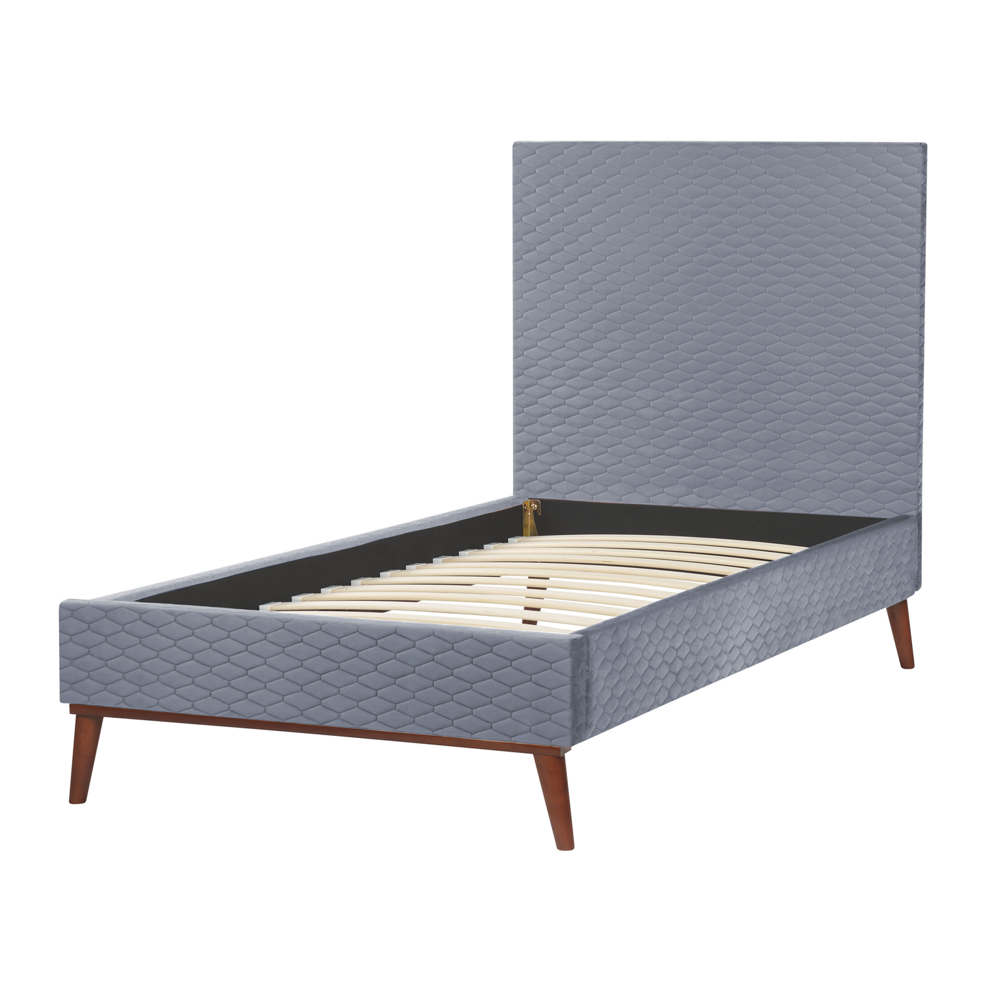 EU Single Bed 3ft Grey Velvet Headboard Honeycomb Quilted