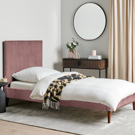 EU 3ft Pink Velvet Upholstered Honeycomb Headboard