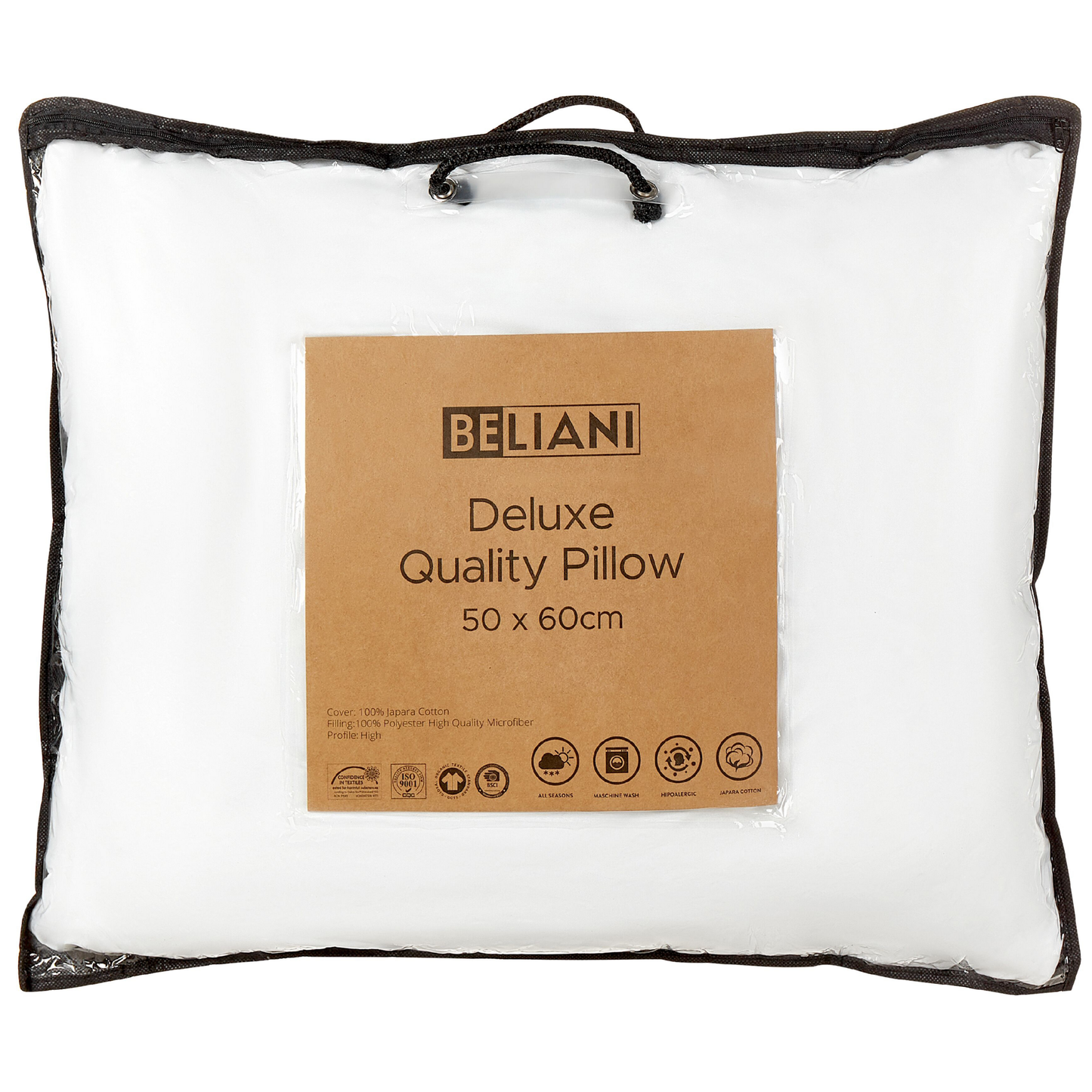 Japara Cotton Bed Pillow 50 x 60cm White High Profile Satin Piping
