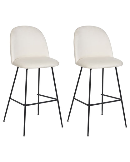 Design Velvet Bar Chairs Set Of 2 Off White Cream Upholstery Black Steel Frame Counter Height