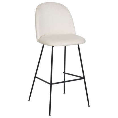 Design Velvet Bar Chairs Set Of 2 Off White Cream Upholstery Black Steel Frame Counter Height