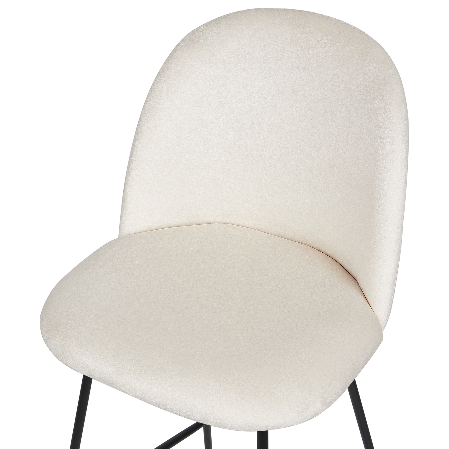 Design Velvet Bar Chairs Set Of 2 Off White Cream Upholstery Black Steel Frame Counter Height