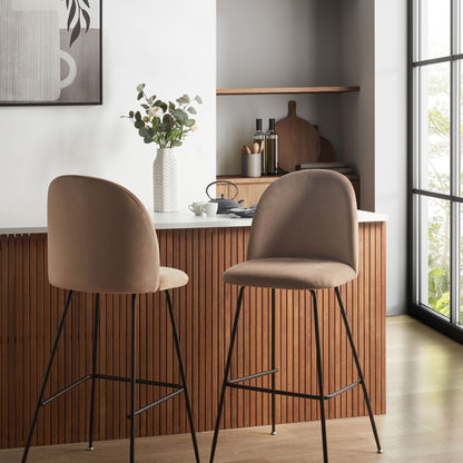 Design Taupe Velvet Counter Height Bar Chairs Set of 2