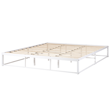 Bed Frame White Metal EU Super King Inbuilt Slats