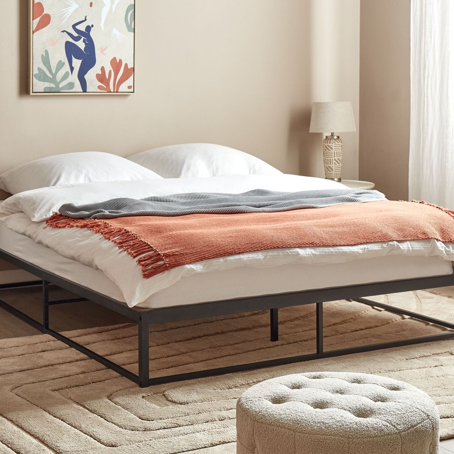 Bed Frame Black Metal EU King 5ft3 Industrial Modern Slats Without Headrest Premium Build