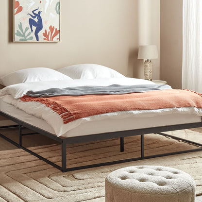 Bed Frame Black Metal EU King 5ft3 Industrial Modern Slats Without Headrest Premium Build