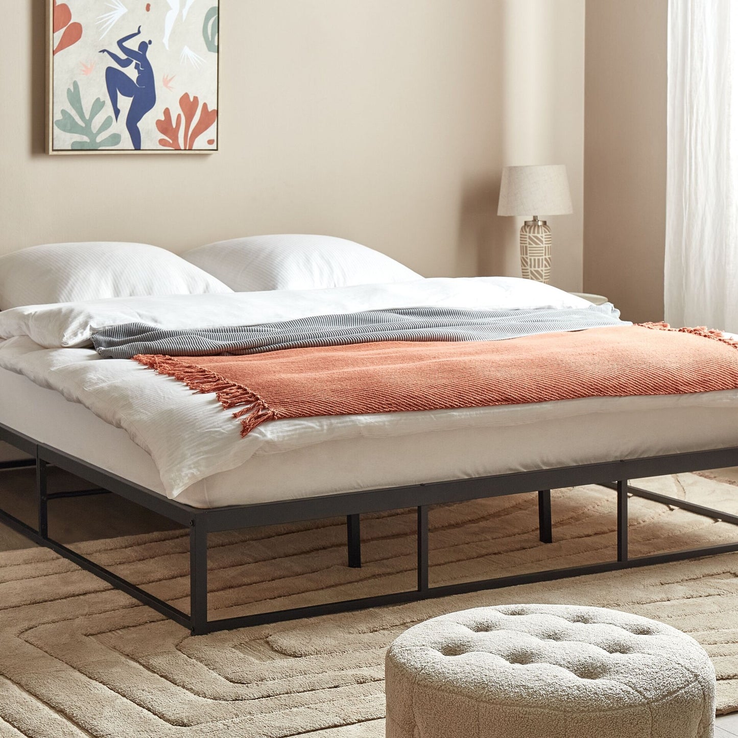 Evermore Metal Bed Frame Black EU Super King 6ft With Inbuilt Slats Modern Industrial