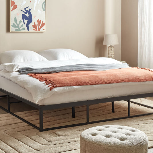 Evermore Metal Bed Frame Black EU Super King 6ft With Inbuilt Slats Modern Industrial