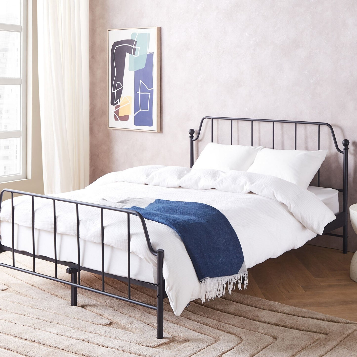 Black Metal Bed Frame With Slats 140 x 200 EU Double