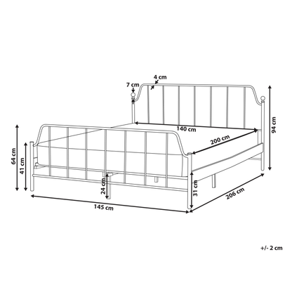 Bed Frame White Metal 140 x 200cm Poplar Slats