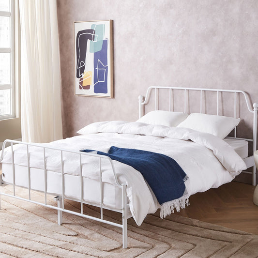 Bed Frame White Metal 140 x 200cm Poplar Slats