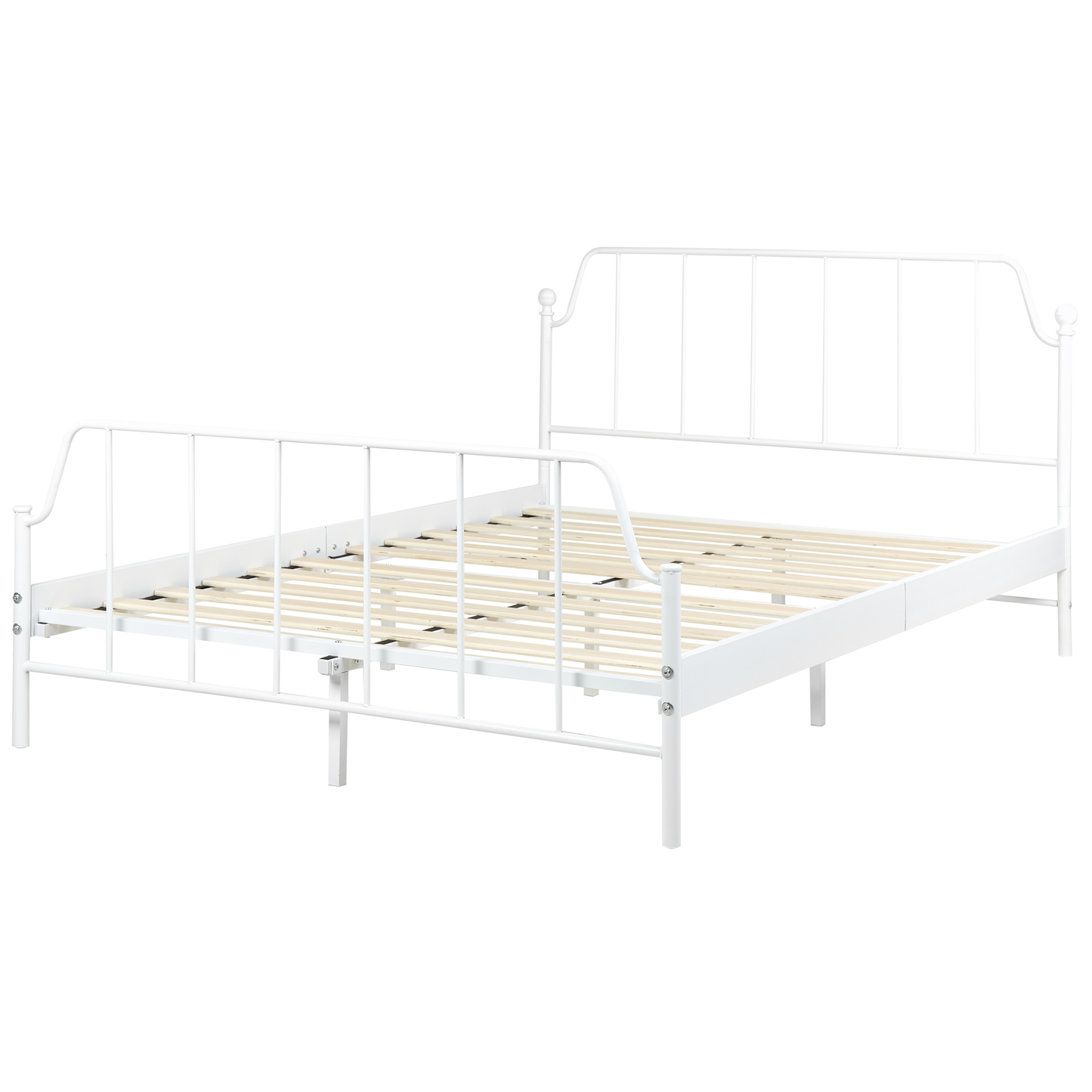 Bed Frame White Metal 140 x 200cm Poplar Slats