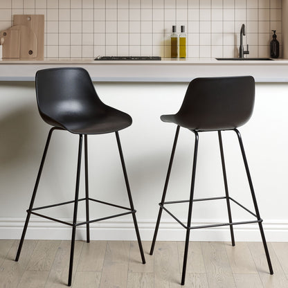 Black Counter Height Bar Stools Set Of 2 With Metal Legs