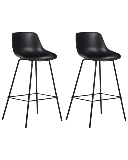Black Counter Height Bar Stools Set Of 2 With Metal Legs