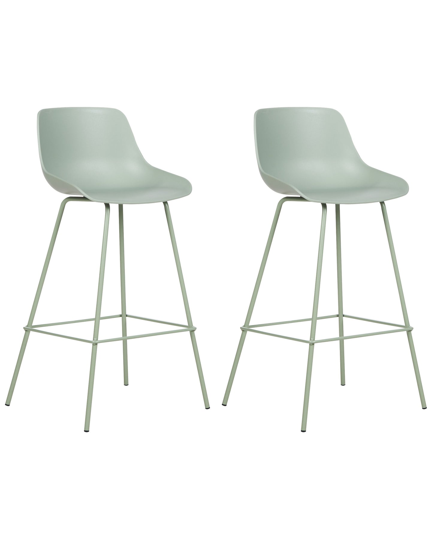 Set Of 2 Bar Chairs Light Green Plastic Seats Matte Finish With Metal Legs Counter Height Stools