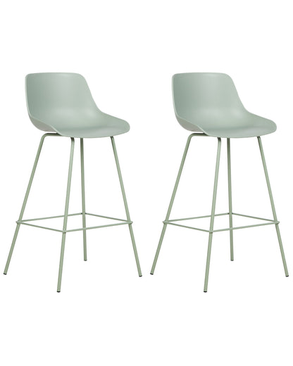 Set Of 2 Bar Chairs Light Green Plastic Seats Matte Finish With Metal Legs Counter Height Stools
