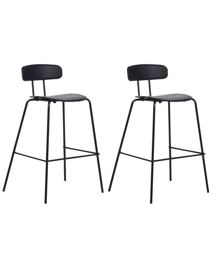 Set of 2 Black Plastic Seat Counter Bar Stools Metal Legs