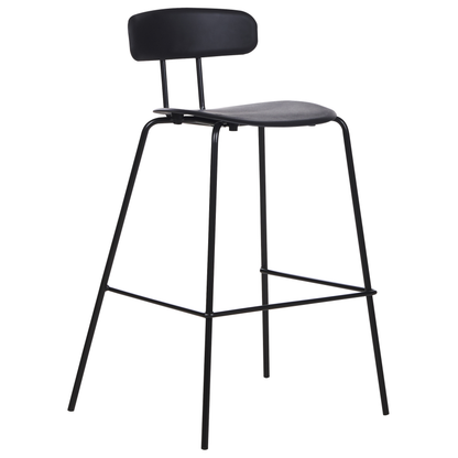 Set of 2 Black Plastic Seat Counter Bar Stools Metal Legs