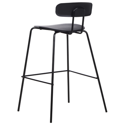 Set of 2 Black Plastic Seat Counter Bar Stools Metal Legs